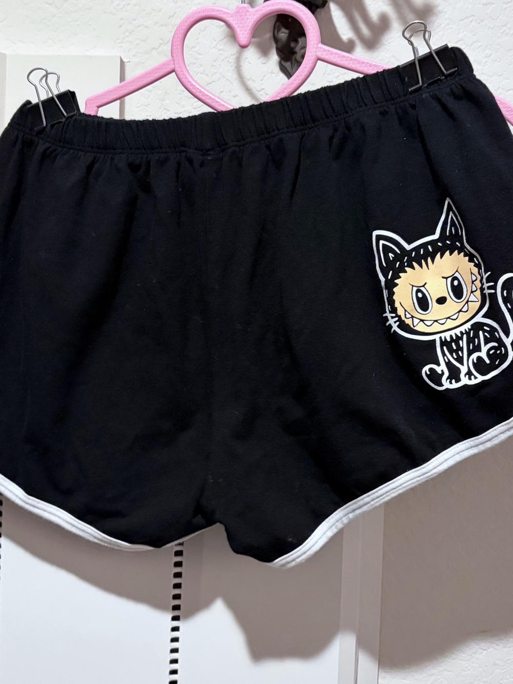 Black & white Dolphin shorts with cute cat  design- size M